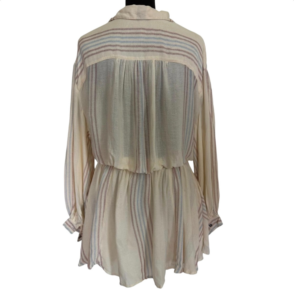Free People On My Way Striped Shirt Ivory Multi Boho Mini Dress Size XS NWT - Picture 3 of 14